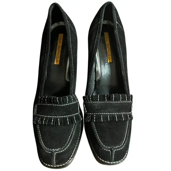 NWOT Via Spiga Womens Suede Wedge Heel Shoes Loafer Made in Italy Sz 8.5 - Picture 1 of 8
